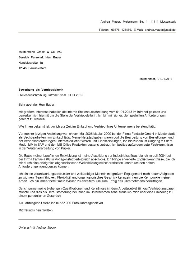 Interne Bewerbung: internes Bewerbungsschreiben Muster